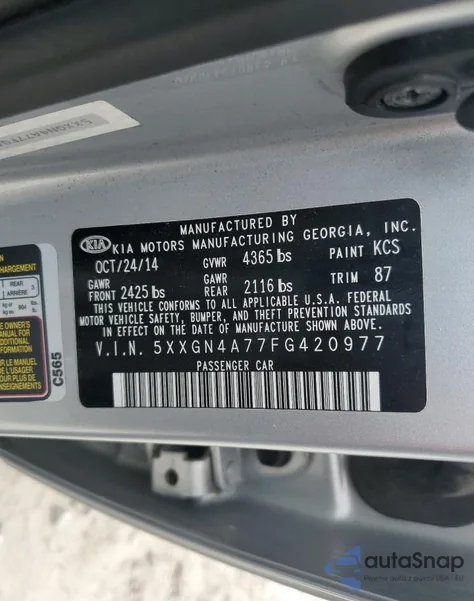 2015 Kia Optima Ex z USA, uszkodzony, nr VIN 5XXGN4A77FG420977